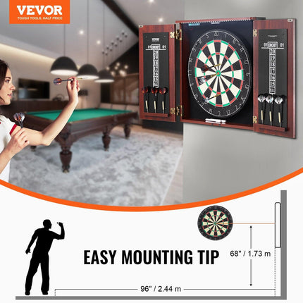 Dartboard and Cabinet Set Official Size Complete Accessory Steel Tip Dart.