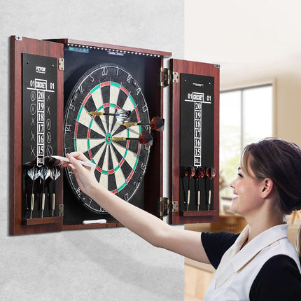 Dartboard and Cabinet Set Official Size Complete Accessory Steel Tip Dart.