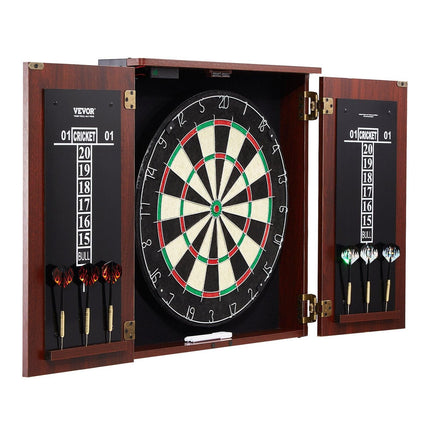 Dartboard and Cabinet Set Official Size Complete Accessory Steel Tip Dart.