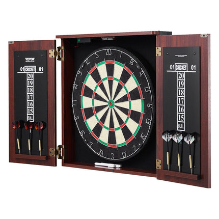Dartboard and Cabinet Set Official Size Complete Accessory Steel Tip Dart.