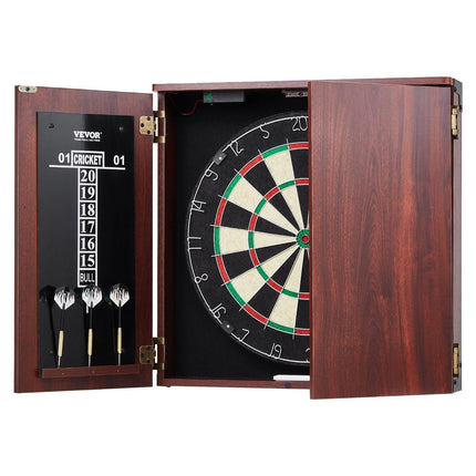 Dartboard and Cabinet Set Official Size Complete Accessory Steel Tip Dart.