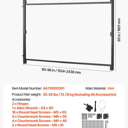 Gate Building Kit, Fits 152.4 to 243.8 cm Wide Openings, Up from 182.9 to 213.4 cm High Fence, Adjustable Gate Building Kit, Anti Sag Full Gate Frame Kit with Latch Lock, for Wooden Fence, Iron.