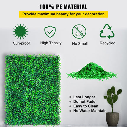 Artificial Boxwood Panels, 20 PCS 20""x20"" Boxwood Hedge Wall Panels, PE Artificial Grass Backdrop Wall 1.6"", Privacy Hedge Screen for Decoration of Outdoor, Indoor, Garden, Fence, and Backyar.