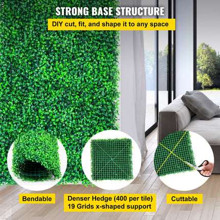 Artificial Boxwood Panels, 20 PCS 20""x20"" Boxwood Hedge Wall Panels, PE Artificial Grass Backdrop Wall 1.6"", Privacy Hedge Screen for Decoration of Outdoor, Indoor, Garden, Fence, and Backyar.
