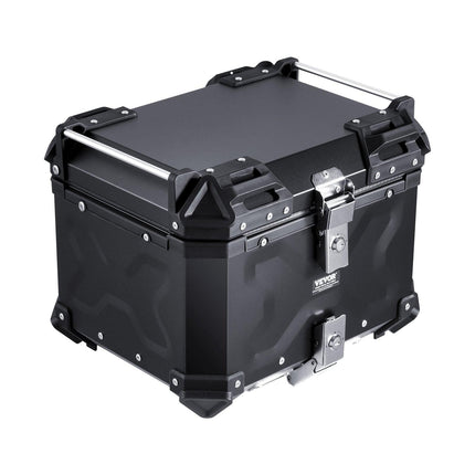 Motorcycle Top Case, Universal Aluminum Alloy Motorbike Tail Box with Leather Lining, 45L Waterproof Detachable Motorcycle Top Box with Lock & Back Cushion, Fit for 99% of Motorcycle Frames.