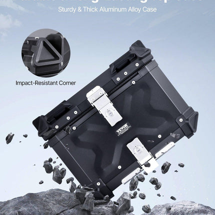 Motorcycle Top Case, Universal Aluminum Alloy Motorbike Tail Box with Leather Lining, 45L Waterproof Detachable Motorcycle Top Box with Lock & Back Cushion, Fit for 99% of Motorcycle Frames.