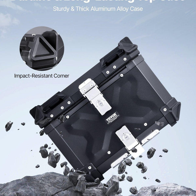 Motorcycle Top Case, Universal Aluminum Alloy Motorbike Tail Box with Leather Lining, 45L Waterproof Detachable Motorcycle Top Box with Lock & Back Cushion, Fit for 99% of Motorcycle Frames.