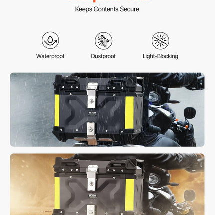 Motorcycle Top Case, Universal Aluminum Alloy Motorbike Tail Box with Leather Lining, 45L Waterproof Detachable Motorcycle Top Box with Lock & Back Cushion, Fit for 99% of Motorcycle Frames.