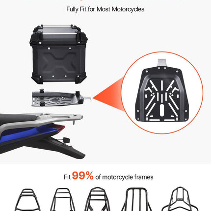 Motorcycle Top Case, Universal Aluminum Alloy Motorbike Tail Box with Leather Lining, 45L Waterproof Detachable Motorcycle Top Box with Lock & Back Cushion, Fit for 99% of Motorcycle Frames.