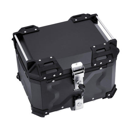 Motorcycle Top Case, Universal Aluminum Alloy Motorbike Tail Box with Leather Lining, 45L Waterproof Detachable Motorcycle Top Box with Lock & Back Cushion, Fit for 99% of Motorcycle Frames.