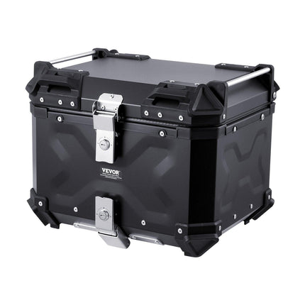 Motorcycle Top Case, Universal Aluminum Alloy Motorbike Tail Box with Leather Lining, 45L Waterproof Detachable Motorcycle Top Box with Lock & Back Cushion, Fit for 99% of Motorcycle Frames.