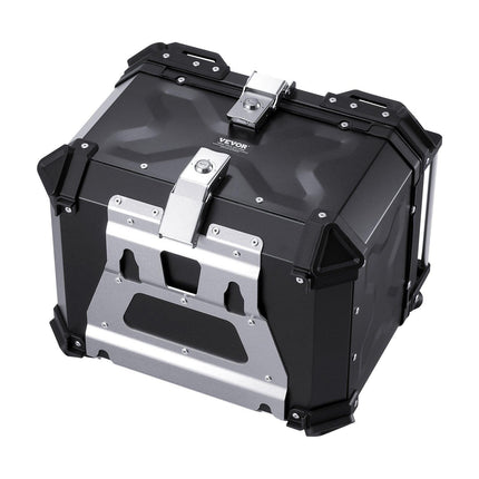 Motorcycle Top Case, Universal Aluminum Alloy Motorbike Tail Box with Leather Lining, 45L Waterproof Detachable Motorcycle Top Box with Lock & Back Cushion, Fit for 99% of Motorcycle Frames.