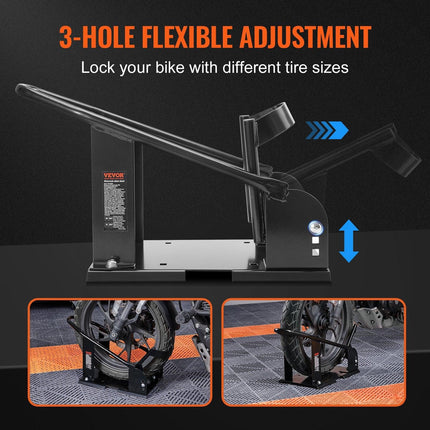 Motorcycle Wheel Chock, 816.5 kg Capacity Wheel Cradle Holder, Heavy-duty Steel Motorcycle Front Wheel Stand with 3 Adjustable Holes, For 381-533.4 mm Off-Road Motorcycles, Standard Motorcycles.