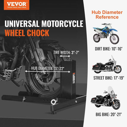 Motorcycle Wheel Chock Upright, 816.5 kg Capacity, Heavy-duty Steel Motorcycle Front Wheel Stand with 6 Adjustable Holes, For 381-558.8 mm Off-Road Motorcycles, Standard Motorcycles.