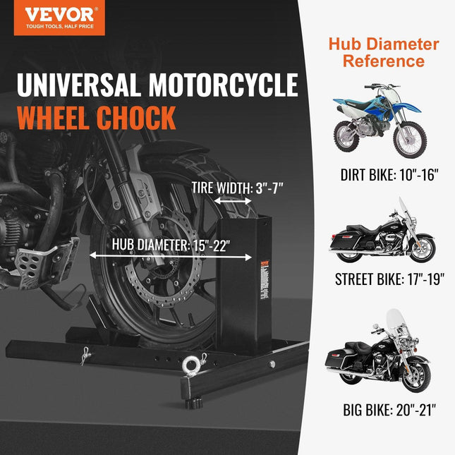 Motorcycle Wheel Chock Upright, 816.5 kg Capacity, Heavy-duty Steel Motorcycle Front Wheel Stand with 6 Adjustable Holes, For 381-558.8 mm Off-Road Motorcycles, Standard Motorcycles.