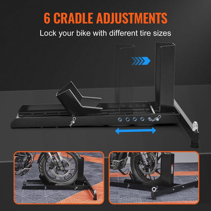 Motorcycle Wheel Chock Upright, 816.5 kg Capacity, Heavy-duty Steel Motorcycle Front Wheel Stand with 6 Adjustable Holes, For 381-558.8 mm Off-Road Motorcycles, Standard Motorcycles.