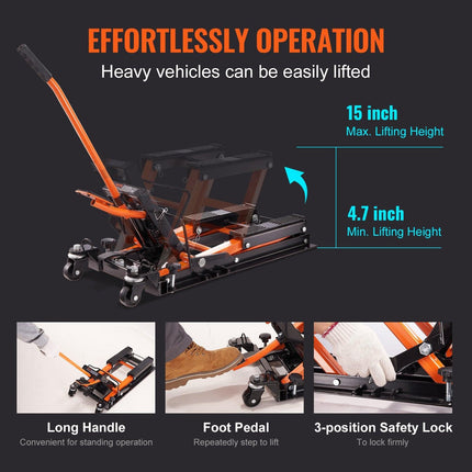 VEVOR Motorcycle Hydraulic Pump Jack 1500 LBS ATV Dirt Bike Stand.