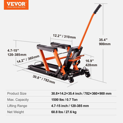 VEVOR Motorcycle Hydraulic Pump Jack 1500 LBS ATV Dirt Bike Stand.