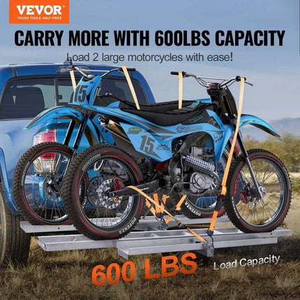 Motorcycle Carrier, 2-Bike 272.15KGS Aluminum Motorcycle Carrier Hitch Mount, Loading Ramp, Scooter Dirt Bike Trailer Hauler, Ratchet Straps and Stabilizer, for Car, Truck with 2" Hitch Receiver.