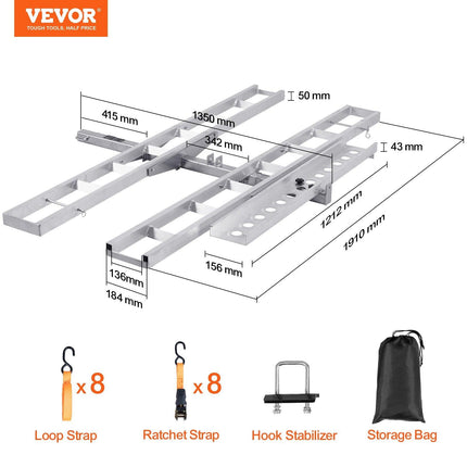 Motorcycle Carrier, 2-Bike 272.15KGS Aluminum Motorcycle Carrier Hitch Mount, Loading Ramp, Scooter Dirt Bike Trailer Hauler, Ratchet Straps and Stabilizer, for Car, Truck with 2" Hitch Receiver.