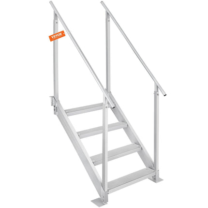 Dock Ladder 4 Step, Dock Stairs 30''-38'' Adjustable Height, 227 kgs Load Capacity, Aluminum Pontoon Boat Ladder with Dual Handrails & Nonslip Mat for Ship/Lake/Pool/Marine Boarding.