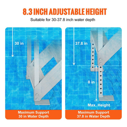 Dock Ladder 4 Step, Dock Stairs 30''-38'' Adjustable Height, 227 kgs Load Capacity, Aluminum Pontoon Boat Ladder with Dual Handrails & Nonslip Mat for Ship/Lake/Pool/Marine Boarding.