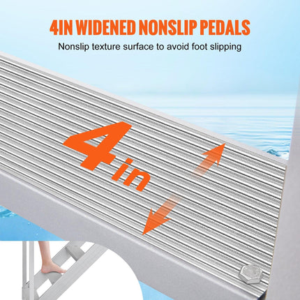 Dock Ladder 4 Step, Dock Stairs 30''-38'' Adjustable Height, 227 kgs Load Capacity, Aluminum Pontoon Boat Ladder with Dual Handrails & Nonslip Mat for Ship/Lake/Pool/Marine Boarding.