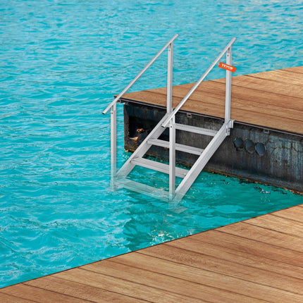 Dock Ladder 4 Step, Dock Stairs 30''-38'' Adjustable Height, 227 kgs Load Capacity, Aluminum Pontoon Boat Ladder with Dual Handrails & Nonslip Mat for Ship/Lake/Pool/Marine Boarding.