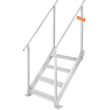 Dock Ladder 4 Step, Dock Stairs 30''-38'' Adjustable Height, 227 kgs Load Capacity, Aluminum Pontoon Boat Ladder with Dual Handrails & Nonslip Mat for Ship/Lake/Pool/Marine Boarding.