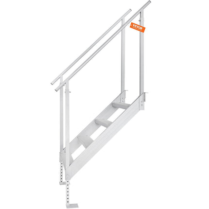 Dock Ladder 4 Step, Dock Stairs 30''-38'' Adjustable Height, 227 kgs Load Capacity, Aluminum Pontoon Boat Ladder with Dual Handrails & Nonslip Mat for Ship/Lake/Pool/Marine Boarding.
