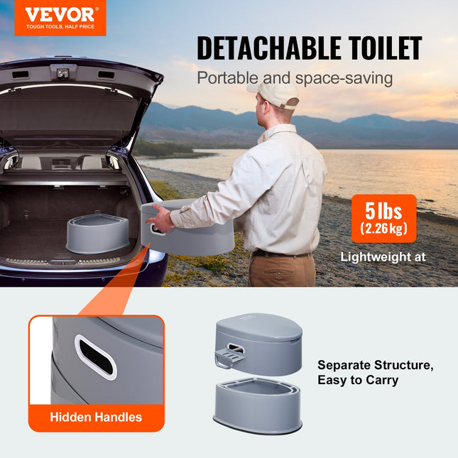 Portable Toilet for Camping, Porta Potty with 5L Detachable Inner Bucket & Removable Paper Holder, Commode with Dual Lids, Travel Toilet for Adults Kids Outdoor Camping Car Long Road Trips.