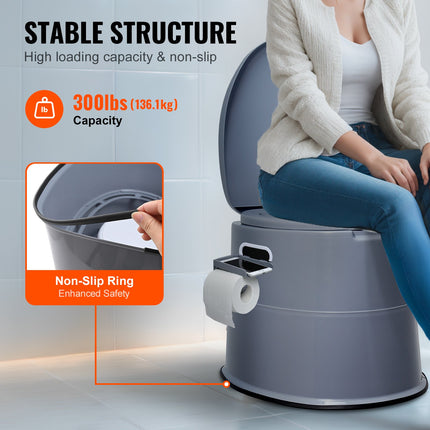 Portable Toilet for Camping, Porta Potty with 5L Detachable Inner Bucket & Removable Paper Holder, Commode with Dual Lids, Travel Toilet for Adults Kids Outdoor Camping Car Long Road Trips.