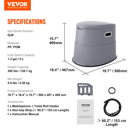 Portable Toilet for Camping, Porta Potty with 5L Detachable Inner Bucket & Removable Paper Holder, Commode with Dual Lids, Travel Toilet for Adults Kids Outdoor Camping Car Long Road Trips.