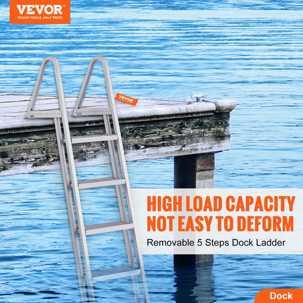 Removable Dock Ladder 5 Steps, 159 kg Load Capacity, Pontoon Boat Ladder with 4'' Wide Step & Nonslip Design for Ship/Lake/Pool/Marine Boarding.