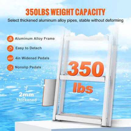 Removable Dock Ladder 5 Steps, 159 kg Load Capacity, Pontoon Boat Ladder with 4'' Wide Step & Nonslip Design for Ship/Lake/Pool/Marine Boarding.