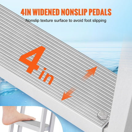 Removable Dock Ladder 5 Steps, 159 kg Load Capacity, Pontoon Boat Ladder with 4'' Wide Step & Nonslip Design for Ship/Lake/Pool/Marine Boarding.