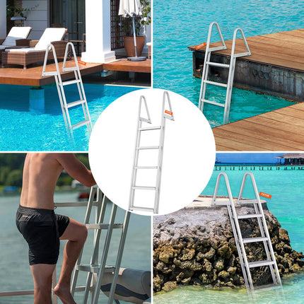 Removable Dock Ladder 5 Steps, 159 kg Load Capacity, Pontoon Boat Ladder with 4'' Wide Step & Nonslip Design for Ship/Lake/Pool/Marine Boarding.
