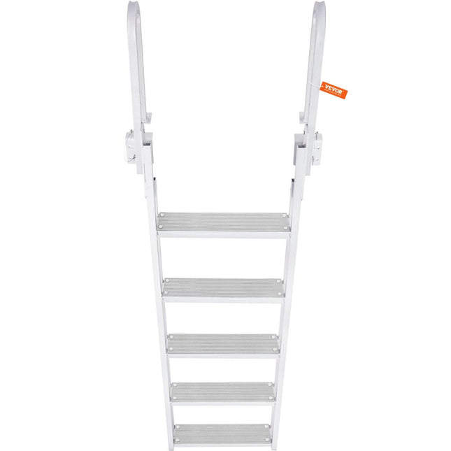 Dock Ladder Flip Up 5 Steps, 350lbs Load Capacity, Aluminum Pontoon Boat Ladder with 4" Wide Step & Nonslip Rubber Mat,Swimm Step Ladder for Ship/Lake/Pool/Marine Boarding.