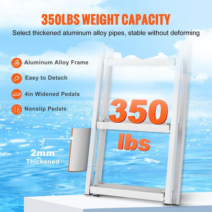 Dock Ladder Flip Up 5 Steps, 350lbs Load Capacity, Aluminum Pontoon Boat Ladder with 4" Wide Step & Nonslip Rubber Mat,Swimm Step Ladder for Ship/Lake/Pool/Marine Boarding.