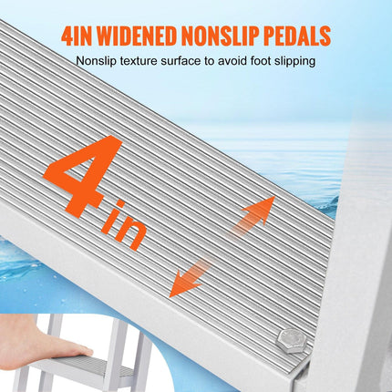 Dock Ladder Flip Up 5 Steps, 350lbs Load Capacity, Aluminum Pontoon Boat Ladder with 4" Wide Step & Nonslip Rubber Mat,Swimm Step Ladder for Ship/Lake/Pool/Marine Boarding.