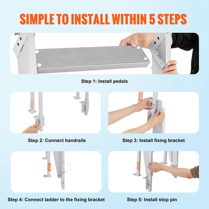 Dock Ladder Flip Up 5 Steps, 350lbs Load Capacity, Aluminum Pontoon Boat Ladder with 4" Wide Step & Nonslip Rubber Mat,Swimm Step Ladder for Ship/Lake/Pool/Marine Boarding.