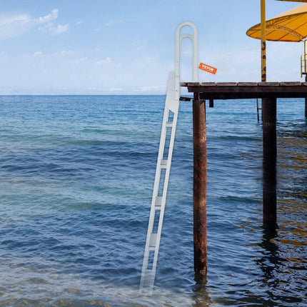 Dock Ladder Flip Up 5 Steps, 350lbs Load Capacity, Aluminum Pontoon Boat Ladder with 4" Wide Step & Nonslip Rubber Mat,Swimm Step Ladder for Ship/Lake/Pool/Marine Boarding.