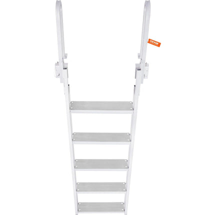 Dock Ladder Flip Up 5 Steps, 350lbs Load Capacity, Aluminum Pontoon Boat Ladder with 4" Wide Step & Nonslip Rubber Mat,Swimm Step Ladder for Ship/Lake/Pool/Marine Boarding.