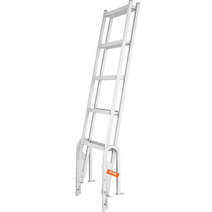 Dock Ladder Flip Up 5 Steps, 350lbs Load Capacity, Aluminum Pontoon Boat Ladder with 4" Wide Step & Nonslip Rubber Mat,Swimm Step Ladder for Ship/Lake/Pool/Marine Boarding.