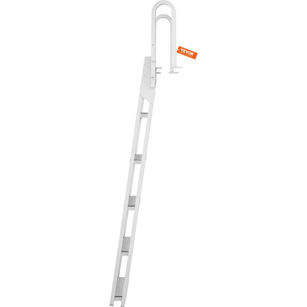 Dock Ladder Flip Up 5 Steps, 350lbs Load Capacity, Aluminum Pontoon Boat Ladder with 4" Wide Step & Nonslip Rubber Mat,Swimm Step Ladder for Ship/Lake/Pool/Marine Boarding.