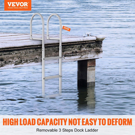 Dock Ladder, Removable 3 Steps, 227 kg Load Capacity, Aluminum Alloy Pontoon Boat Ladder with 7.9 cm Wide Step & Nonslip Rubber Mat, Easy to Install for Ship/Lake/Pool/Marine Boarding.