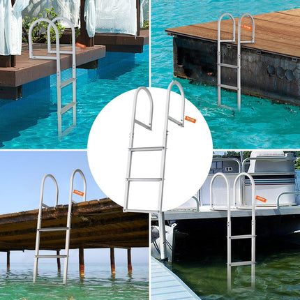 Dock Ladder, Removable 3 Steps, 227 kg Load Capacity, Aluminum Alloy Pontoon Boat Ladder with 7.9 cm Wide Step & Nonslip Rubber Mat, Easy to Install for Ship/Lake/Pool/Marine Boarding.