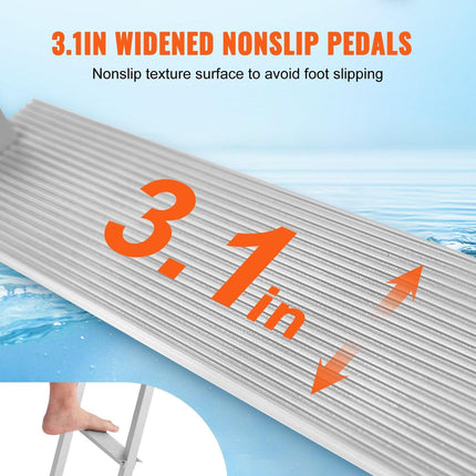 Dock Ladder, Removable 5 Steps, 227 kgs Load Capacity, Aluminum Alloy Pontoon Boat Ladder with 3.1'' Wide Step & Nonslip Rubber Mat, Easy to Install for Ship/Lake/Pool/Marine Boarding.