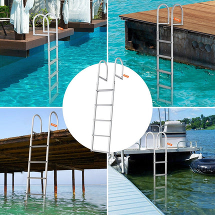 Dock Ladder, Removable 5 Steps, 227 kgs Load Capacity, Aluminum Alloy Pontoon Boat Ladder with 3.1'' Wide Step & Nonslip Rubber Mat, Easy to Install for Ship/Lake/Pool/Marine Boarding.
