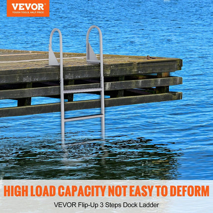 Dock Ladder, Flip-Up 3 Steps, 159 kg Load Capacity, Aluminum Alloy Pontoon Boat Ladder with 50.8 mm Wide Step & Nonslip Rubber Mat, Easy to Install for Ship/Lake/Pool/Marine Boarding.